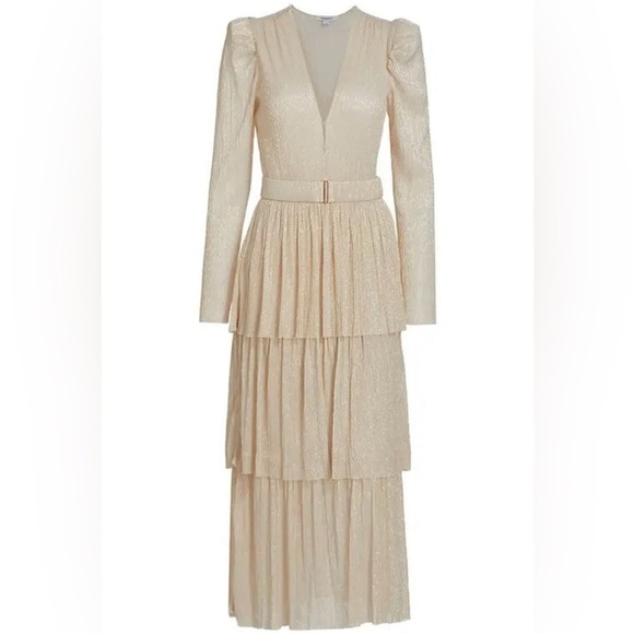 Sabina Musayev Dresses & Skirts - SABINA MUSAYEV Carry Tiered Belted Metallic Dress - Ivory